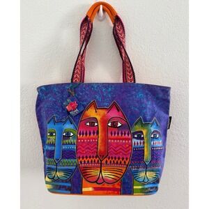 Laurel Burch Bags Three Amigos Cats Large Zippered Tote Shoulder Bag 90s Boho